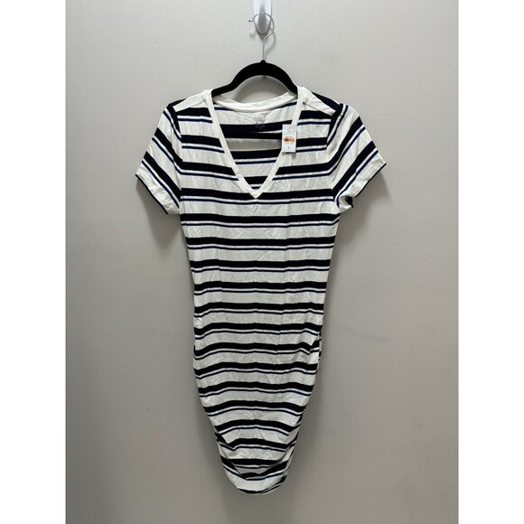 Loft Beach Striped Mini Ruched Shirt Dress Size Medium NWT - Picture 1 of 4